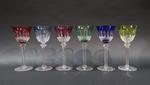 SAINT LOUIS, 6 verres à eau modèle Tommy, cristal taillé et coloré