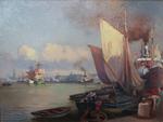 CAZAUBON P. LOUIS, Vue du port de Bordeaux. Huile sur toile signée