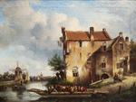 Bartholomeus Johannes VAN HOVE (1790-1880), Paysage au moulin, huile