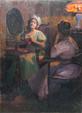 Hans DIETER. Femmes dans un intérieur. Huile sur toile signée en