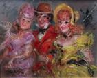 Marcel BLOC. Homme et deux courtisanes. Huile sur panneau signée