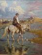 DOIGNEAU Edouard, Le camarguais. Huile sur toile signée en bas à