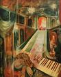 Roger SURAUD. La réveuse au piano. Huile sur toile signée en bas