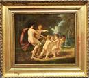 RAIBAUN. Femme entrainée par des putti. Huile sur toile signée en