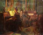 CROCHET Suzanne - "L'étude au piano" - Huile sur toile - signée